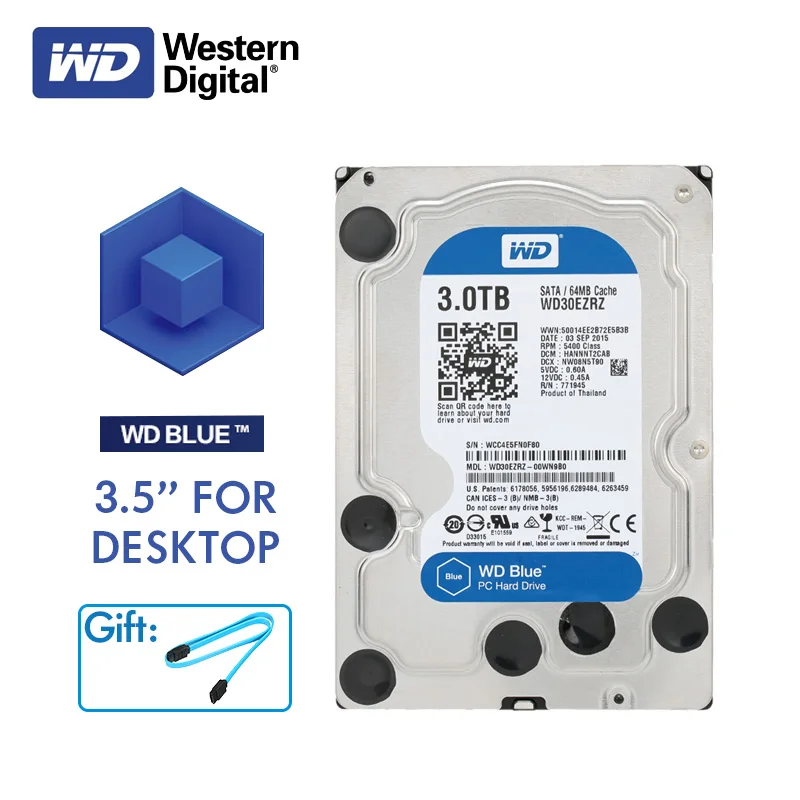 

Original WD Blue 3TB PC HDD Western Digital 5400RPM SATA 6GB/s Internal Hard Drive Disk 3 TB 64MB Cache 3.5 Inch Destop Hardisk