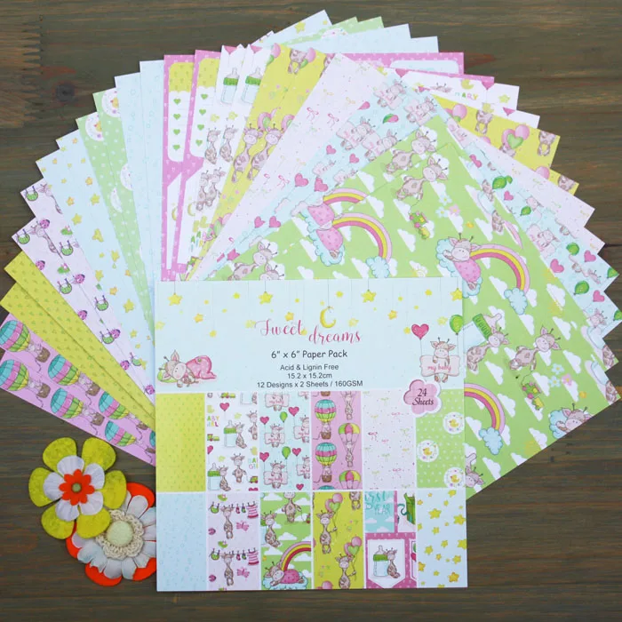 DIY Photo Album Sweet Dreams Scrapbooking Decorative Papers Cardboard 6inch x 6inch Single Side Printed 24pcs/Set
DIY Photo Album Sweet Dreams Scrapbooking Decorative Papers Cardboard 6inch x 6inch Single Side Printed 24pcs/Set