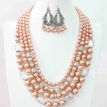 Orange shell simulated-pearl round beads earrings necklace 4rows silver-color spacer accessories romantic jewelry 18.5-23"B996
Orange shell simulated-pearl round beads earrings necklace 4rows silver-color spacer accessories romantic jewelry 18.5-23"B996