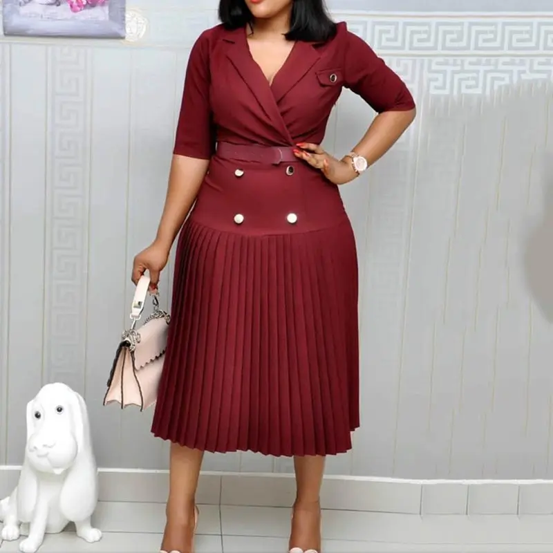 Vintage Elegant Office Ladies Black Plus Size Summer Women Midi Pleated Dresses Button Fall 2019 Plain Female Fashion Dress
Vintage Elegant Office Ladies Black Plus Size Summer Women Midi Pleated Dresses Button Fall 2019 Plain Female Fashion Dress