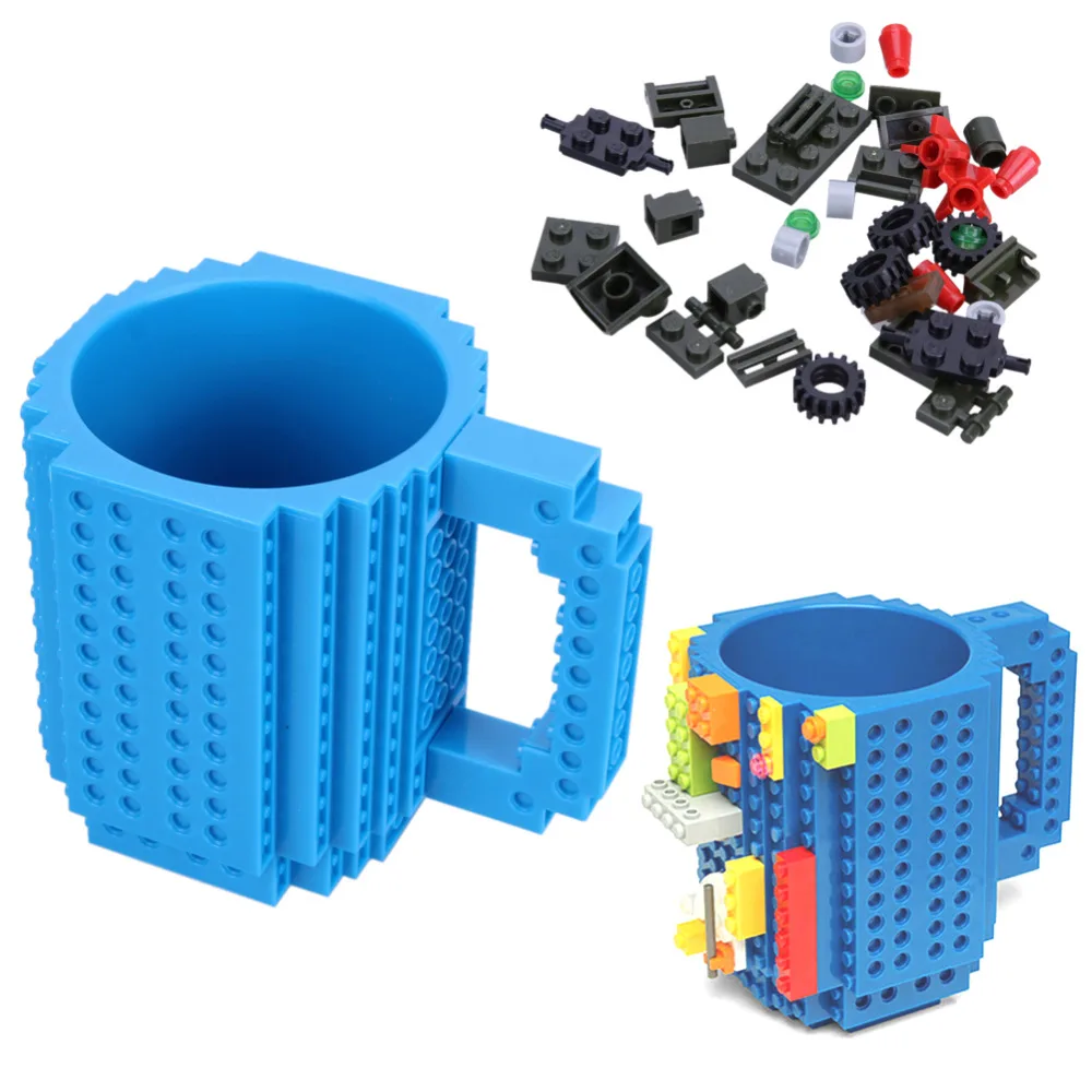 Image 1Piece Build On Brick Mug Lego Type Building Blocks Coffee Cup DIY Block Puzzle Mug 12oz  4 Colors