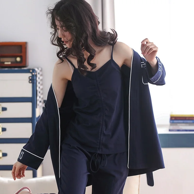 Pajamas Women's Cotton Three-piece Female Summer Autumn Thin Straps Trousers Sweet Cute Home Clothes Suit Stitch Pijama Feminino
Pajamas Women's Cotton Three-piece Female Summer Autumn Thin Straps Trousers Sweet Cute Home Clothes Suit Stitch Pijama Feminino