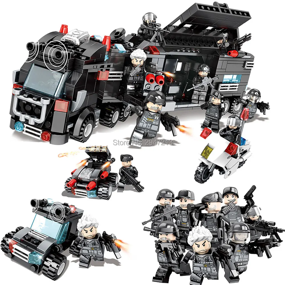 compatible LegoINGlys SWAT city super police Building Blocks 8 in 1 Command vehicle mini weapon figures brick educational toys
compatible LegoINGlys SWAT city super police Building Blocks 8 in 1 Command vehicle mini weapon figures brick educational toys