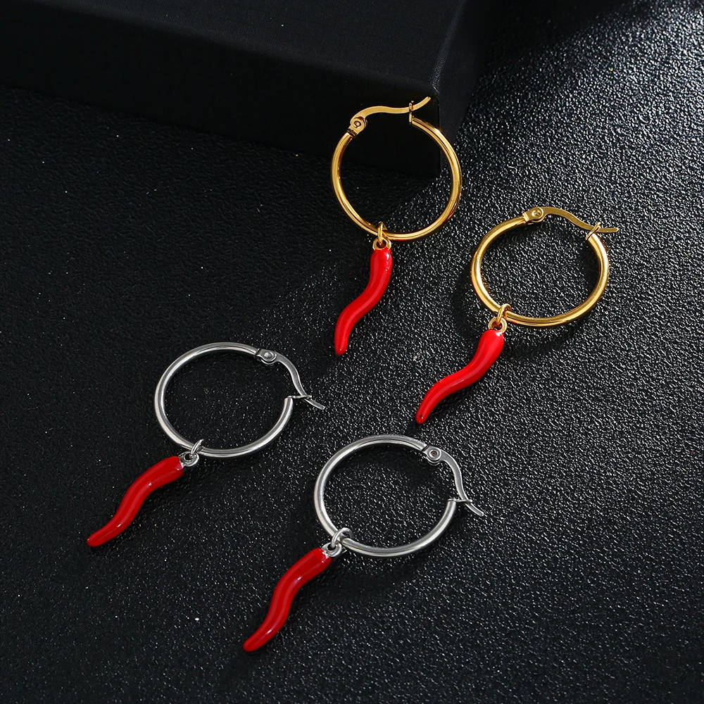 Fashion Trendy silver/gold color 316L stainless steel Chili Earring Red Color Enamel Chili Hanging Earrings Women Jewelry Gift
Fashion Trendy silver/gold color 316L stainless steel Chili Earring Red Color Enamel Chili Hanging Earrings Women Jewelry Gift