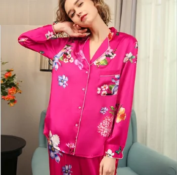 100% Silk Stain Pajamas Set Long Sleeve Women Flower Print 2019 Lady Red Silk Homewear Two Piece Pants Sets Sleepwear Clothing
100% Silk Stain Pajamas Set Long Sleeve Women Flower Print 2019 Lady Red Silk Homewear Two Piece Pants Sets Sleepwear Clothing
