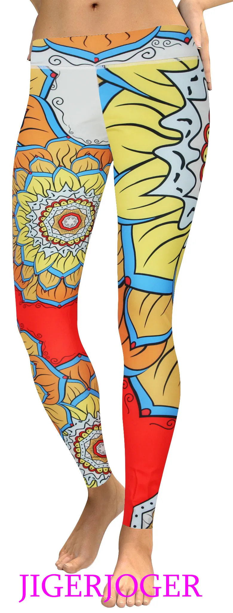 High waist yellow lotus flower legging (1)