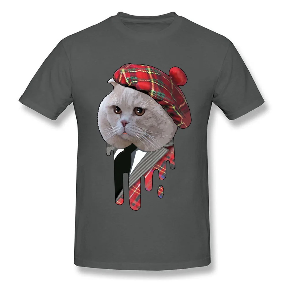 Hip hop Scottish cat Round Collar T Shirts VALENTINE DAY Tops & Tees Short Sleeve for Men Cheap 100% Cotton Cool T-shirts Scottish cat carbon