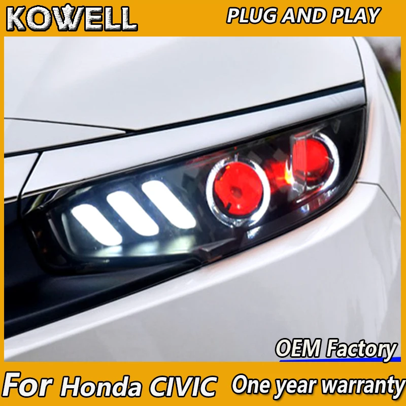 KOWELL Car Styling for Honda CIVIC X 10th 2016 2017 Headlight LED Headlight Red ANGEL EYE DRL Bi-Xenon Lens dynamic turn signal
KOWELL Car Styling for Honda CIVIC X 10th 2016 2017 Headlight LED Headlight Red ANGEL EYE DRL Bi-Xenon Lens dynamic turn signal