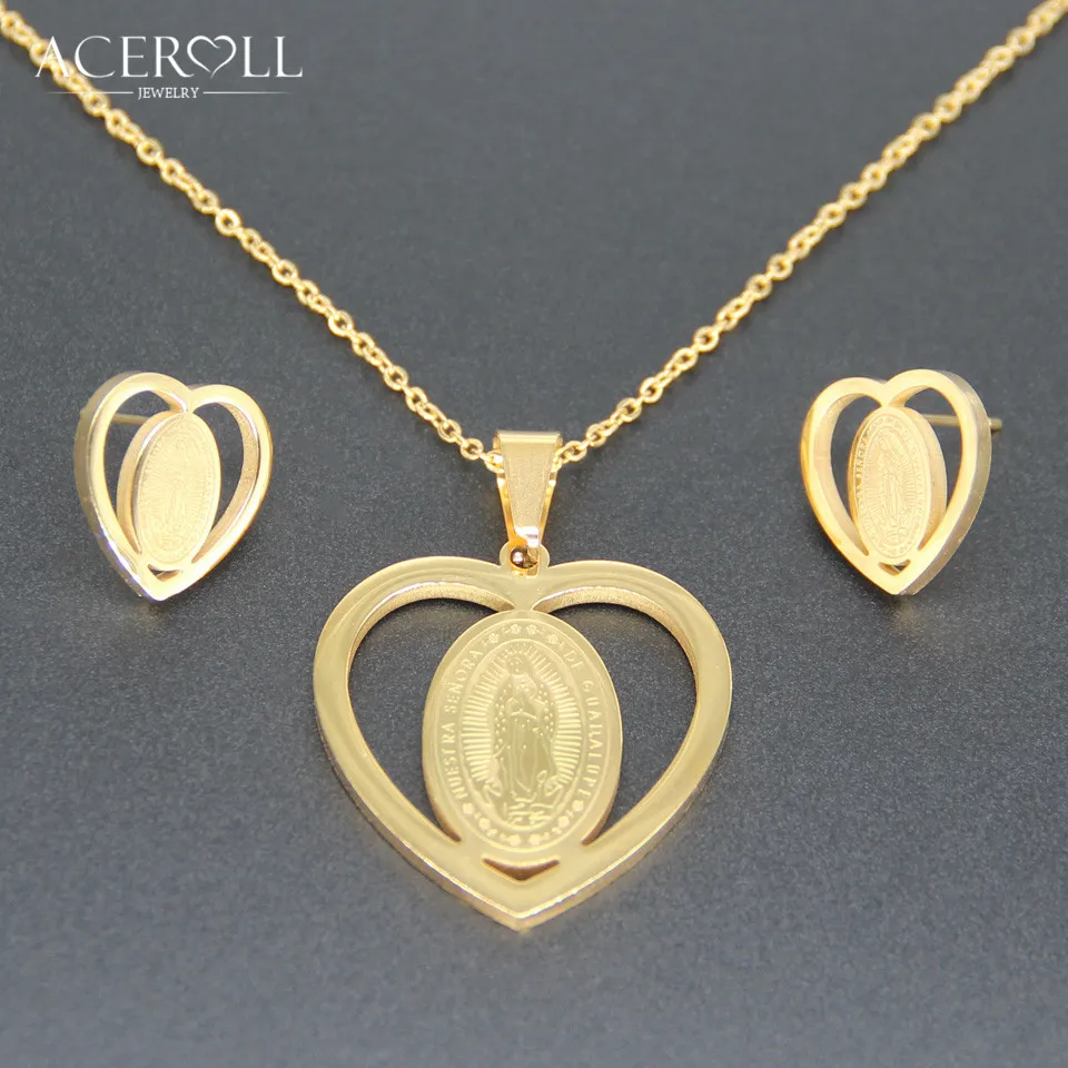 ACEROLL Catholic Jewelry Set - Stainless Steel Heart Earring and Pendant Necklace with Virgin of Mary Guadalupe Engraved
ACEROLL Catholic Jewelry Set - Stainless Steel Heart Earring and Pendant Necklace with Virgin of Mary Guadalupe Engraved
