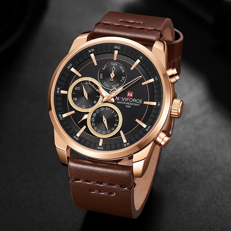 NAVIFORCE Watch Men Luxury Gold Black Leather Sport Waterproof Mens Watches Top Brand Luxury Chronograph Men's Watch Luminous
NAVIFORCE Watch Men Luxury Gold Black Leather Sport Waterproof Mens Watches Top Brand Luxury Chronograph Men's Watch Luminous