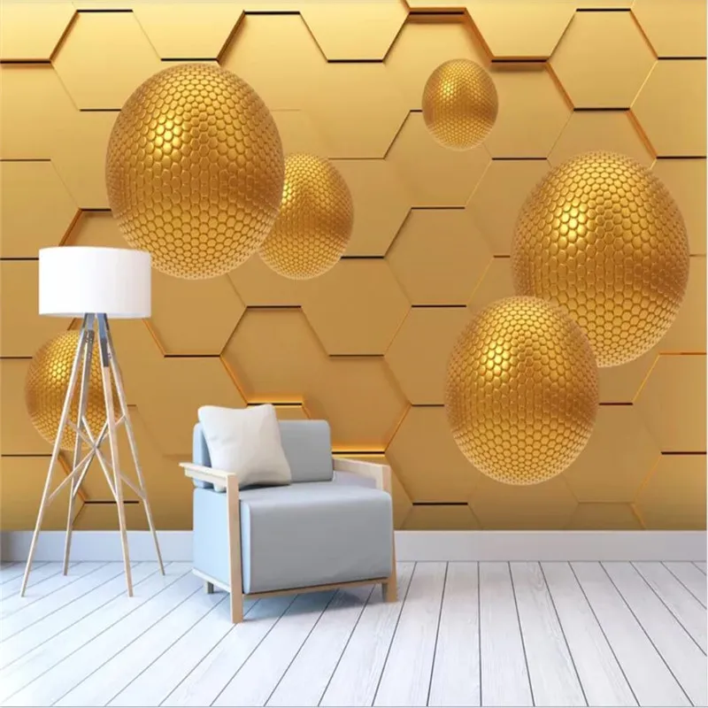 Custom wallpaper abstract space golden sphere 3d background wall decoration - high-grade waterproof material | Обустройство дома