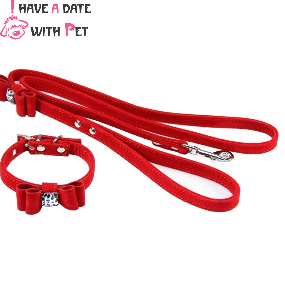 (1 collar +1 leashes) Lovely Bow Ornaments Pink Red Purple Black Velvet Leather Pet Dog collar dog Leashes for small dog
(1 collar +1 leashes) Lovely Bow Ornaments Pink Red Purple Black Velvet Leather Pet Dog collar dog Leashes for small dog
