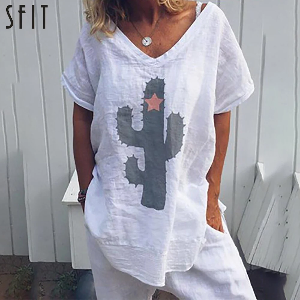 SFIT Women S-5XL Casual Cactus Print Loose Blouse Shirt Summer V-neck Short Sleeve Blusa New Fashion Womens Blouses And Tops
SFIT Women S-5XL Casual Cactus Print Loose Blouse Shirt Summer V-neck Short Sleeve Blusa New Fashion Womens Blouses And Tops