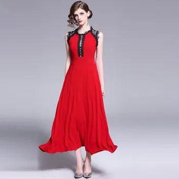 HAMALIEL Runway Sleeveless Long Big Swing Dress 2019 Summer Women Red Chiffon Patchwork Lace Tank Party Dress Slim Maxi Vestidos
HAMALIEL Runway Sleeveless Long Big Swing Dress 2019 Summer Women Red Chiffon Patchwork Lace Tank Party Dress Slim Maxi Vestidos