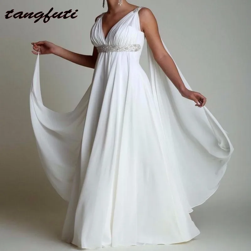 Vintage Cheap Wedding Dresses Long V-Neck Chiffon Beach Maternity Bride Bridal Gowns Dress Greek Style vestidos de novia | Свадьбы и
