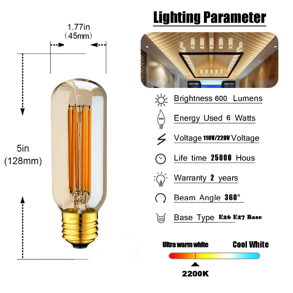 6W Hargodman T45 Dimmable LED Bulb E26 E27 Base Edison Style 6W Hargodman T45 Dimmable LED Bulb E26 E27 Base Edison Style