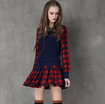 Winter Dress 2017 SIPAIYA Brand Women's Clothing New Style Stitching Sweater Pleated Dress Retro Flouncing Plaid Mini Dress
Winter Dress 2017 SIPAIYA Brand Women's Clothing New Style Stitching Sweater Pleated Dress Retro Flouncing Plaid Mini Dress