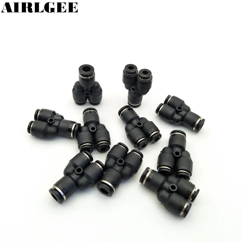 

10 Pcs Black Air Pneumatic 6mm to 4mm Y Shaped Push in Connectors Quick Fittings PW6-4