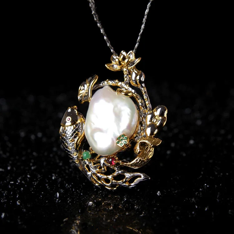 Retro Thai Silver Jewelry Inlaid Baroque Pearl Corsage Chinese Vintage Jewelry S925 Sterling Silver Pendant And Brooch Dual-use
Retro Thai Silver Jewelry Inlaid Baroque Pearl Corsage Chinese Vintage Jewelry S925 Sterling Silver Pendant And Brooch Dual-use