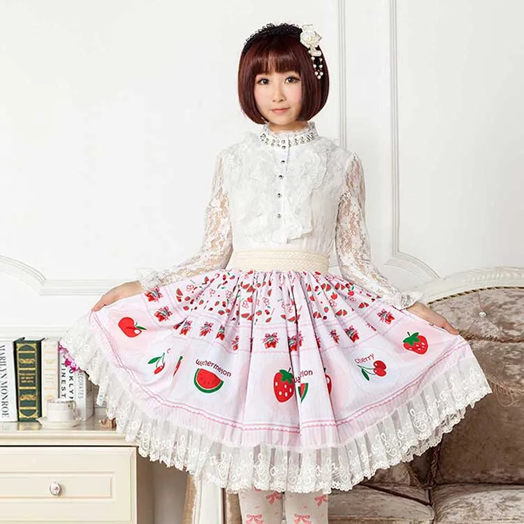 Cute Japanese Cartoon Fruit Printed Sweet Girl's Lolita Skirt with Lace Trims Free Shipping
Cute Japanese Cartoon Fruit Printed Sweet Girl's Lolita Skirt with Lace Trims Free Shipping