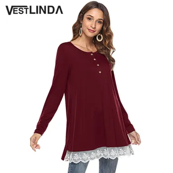 VESTLINDA Long Sleeve Shirt Women Round Collar Button Spliced Lace T-Shirt Female Clothing Tops Tees 2018 Autumn Long Tshirt
VESTLINDA Long Sleeve Shirt Women Round Collar Button Spliced Lace T-Shirt Female Clothing Tops Tees 2018 Autumn Long Tshirt