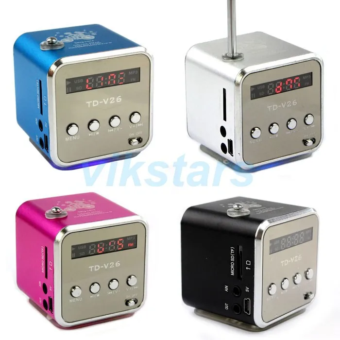 

New Digita portable FM Radio Speakers with linternet radio FM Radio Aluminum Mini Speaker Micro SD/TF Card Speaker for PC V26R