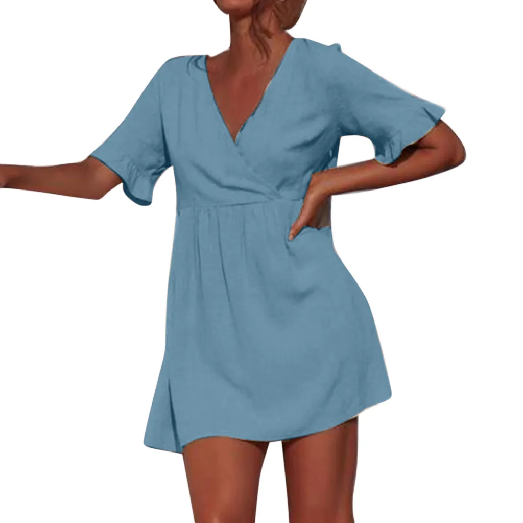 V-Neck casual dress women elegant Plain Short Sleeve ladies dresses summer 2019 Skater Dresses sukienka vestidos#G7
V-Neck casual dress women elegant Plain Short Sleeve ladies dresses summer 2019 Skater Dresses sukienka vestidos#G7