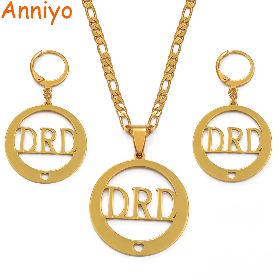 Anniyo Name DRD Earrings Necklaces Jewelry set for Woman Gold Color Jewellery #036321 | Украшения и аксессуары