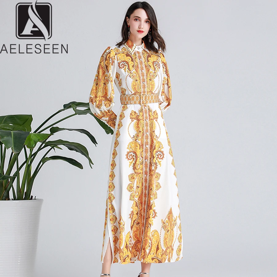 AELESEEN New Item Vintage Printed Long Dresses Women Summer 2019 High Quality Gold Print Beading Sleeve Metal Belt Shiirt Dress
AELESEEN New Item Vintage Printed Long Dresses Women Summer 2019 High Quality Gold Print Beading Sleeve Metal Belt Shiirt Dress