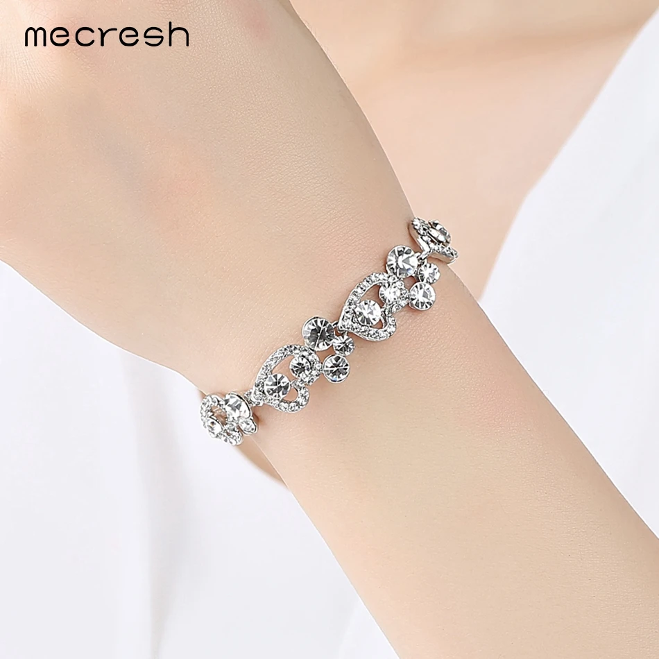 Mecresh Romantic Heart Crystal Wedding Jewelry Sets Silver Color Bridal Necklace Earrings Bracelets Sets For Women TL310+MSL285 28
