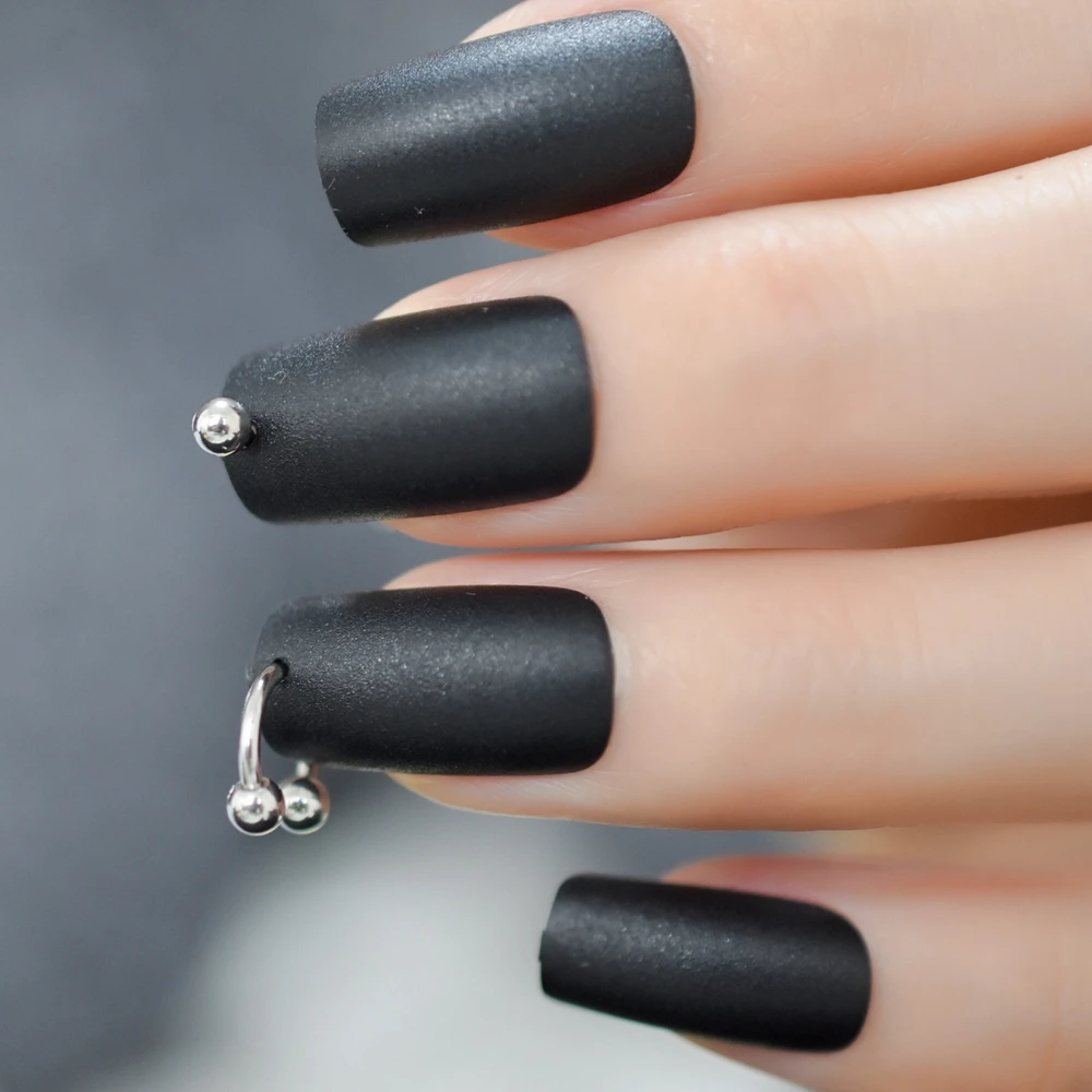 Fashion Punk Style Matte Press on False Nail with Ring Rivet Frosted Acrylic Full Cover Fake Faux Nails with Glue Sticker
Fashion Punk Style Matte Press on False Nail with Ring Rivet Frosted Acrylic Full Cover Fake Faux Nails with Glue Sticker