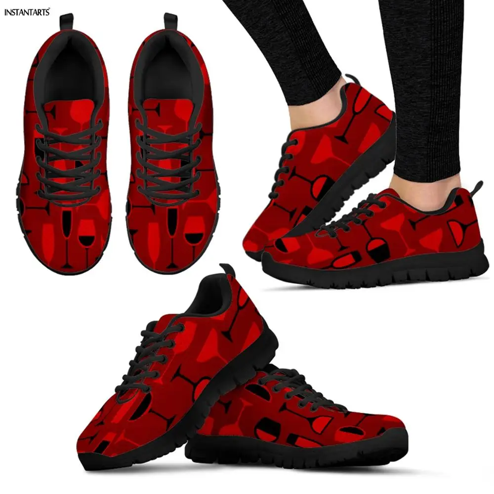 

INSTANTARTS Red Wine Bottle/Glass Print Woman Running Shoes Lightweight Outdoor Lace Up Sneakers Athletic Sports Shoes Breath