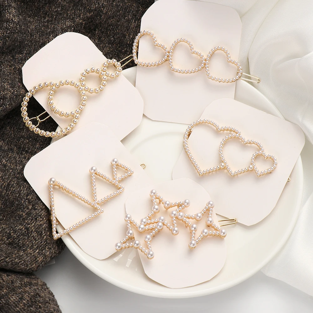 Fashion Women Simple Pearl Hair Clips Snap Barrette Stick Hairpin Hair Accessories Headwear Girls Star/Heart/Triangle Hairgrips
Fashion Women Simple Pearl Hair Clips Snap Barrette Stick Hairpin Hair Accessories Headwear Girls Star/Heart/Triangle Hairgrips