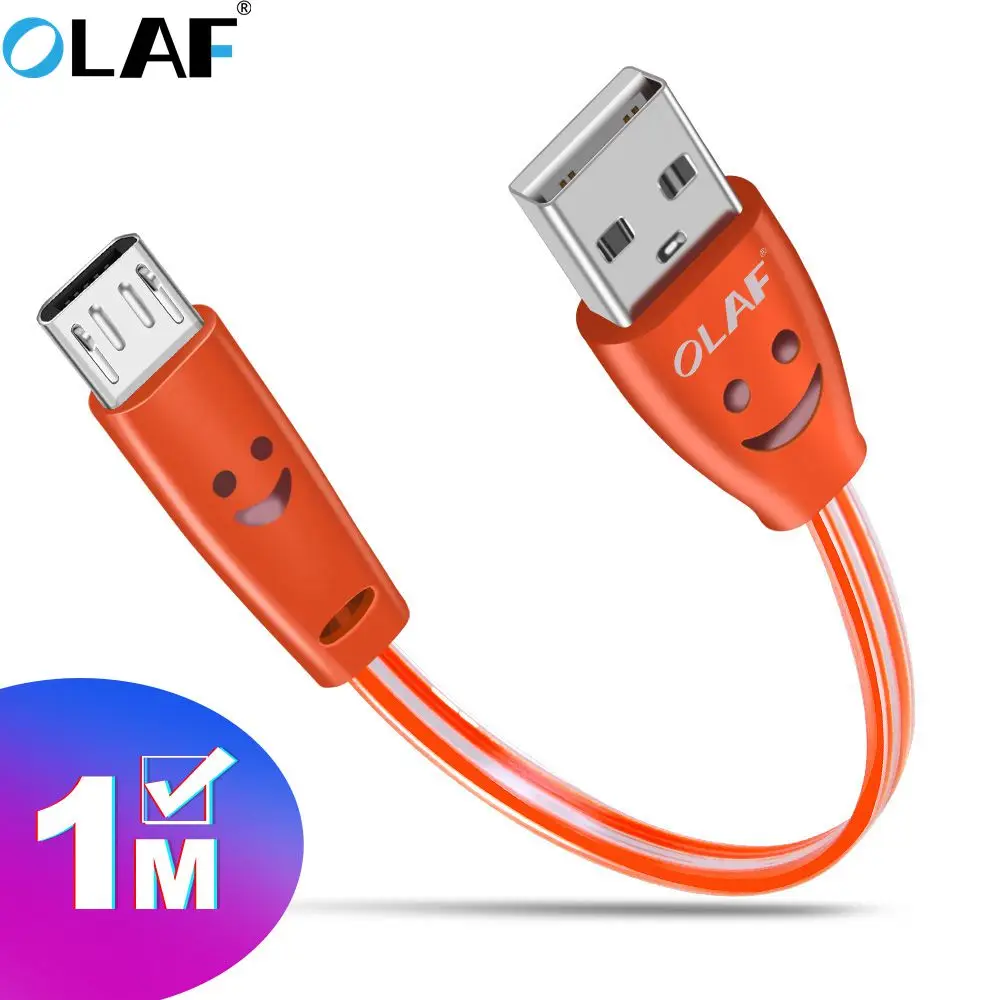 

OLAF 1M Smile Micro USB Cable Light Noodle Flat Data Sync Micro Usb Charger Cord for Samsung s7 Huawei HTC Xiaomi Microusb Cable