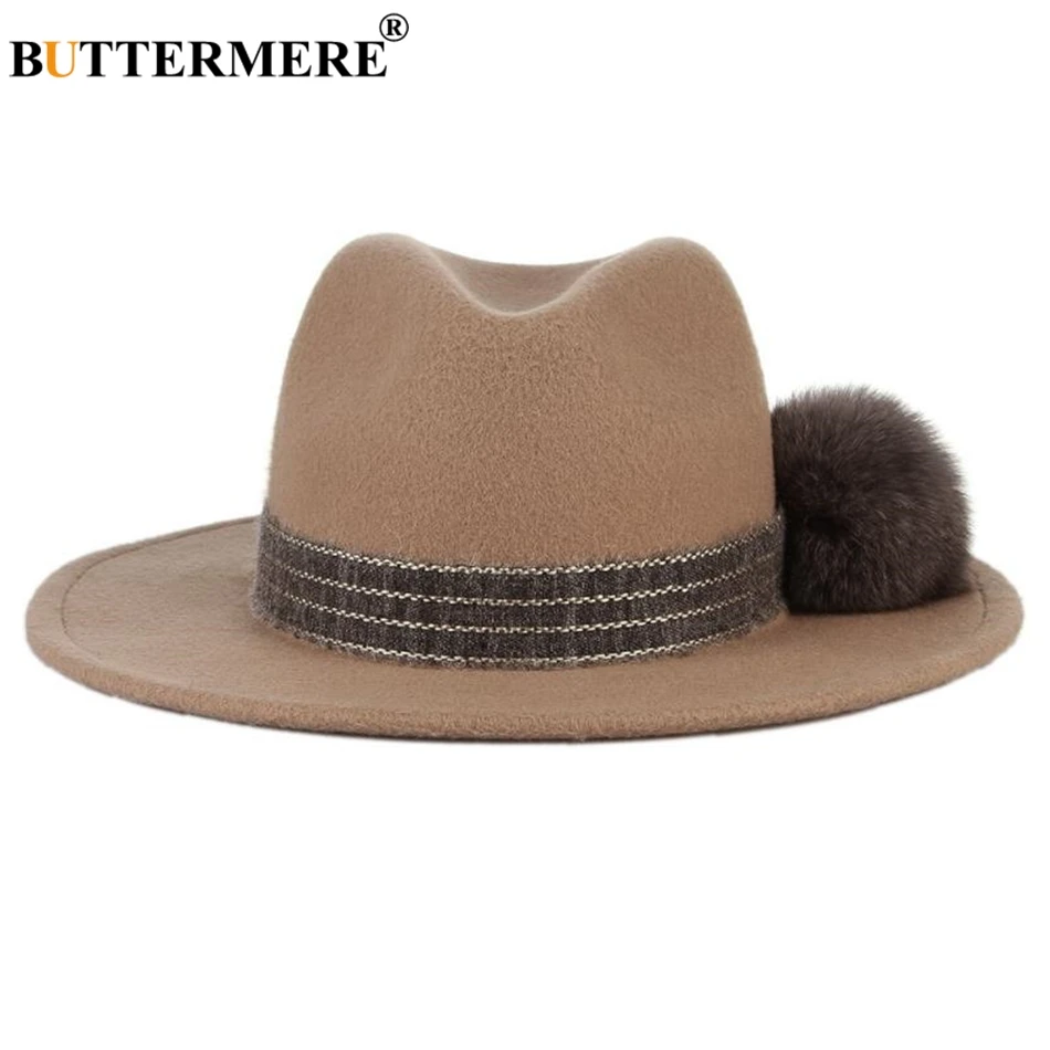 BUTTERMERE Ladies Fedora Hat Women Camel Spring Autumn Wool Felt Hat Brand 2020 New Striped Fur Ball Decoration Female Jazz Hat
BUTTERMERE Ladies Fedora Hat Women Camel Spring Autumn Wool Felt Hat Brand 2020 New Striped Fur Ball Decoration Female Jazz Hat
