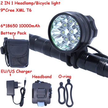 9T6 Led Headlamp Bike Light 9 * XM-L T6 3 Modes 14000LM Front Bicycle Light Super Power with Battery Pack & Charger
9T6 Led Headlamp Bike Light 9 * XM-L T6 3 Modes 14000LM Front Bicycle Light Super Power with Battery Pack & Charger