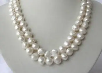 

stunning 2rows 9-10mm white baroque freshwater cultured pearl necklace s297