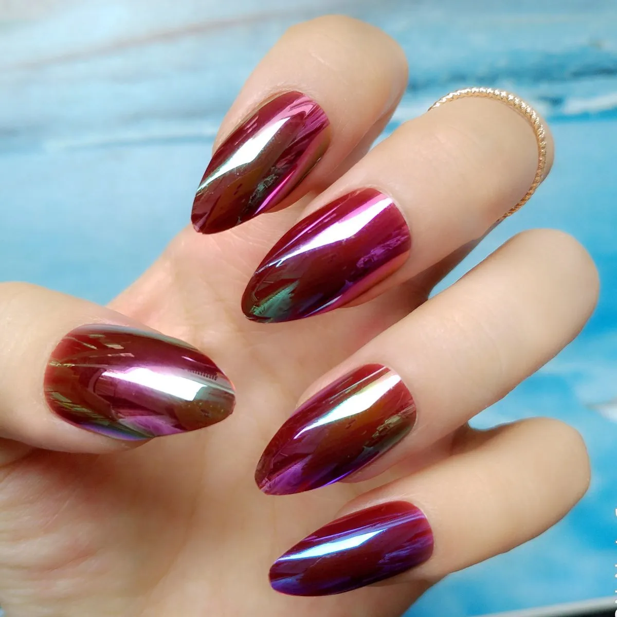 24Pcs Chameleon Mirror Fake Stiletto Nail Holographic Wine Red False Nails Pointed Acrylic Nail Art Salon Product Z145
24Pcs Chameleon Mirror Fake Stiletto Nail Holographic Wine Red False Nails Pointed Acrylic Nail Art Salon Product Z145