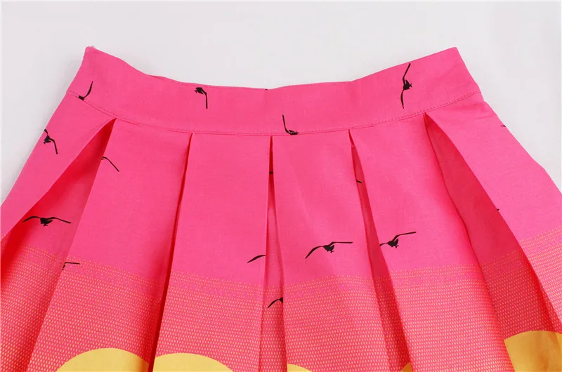 Kostlish Retro Print Flower Summer Skirts Womens 2017 High Waist Vintage Skirt Elegant A-Line Midi Women Skirt Plus Size XXL 22 (58)