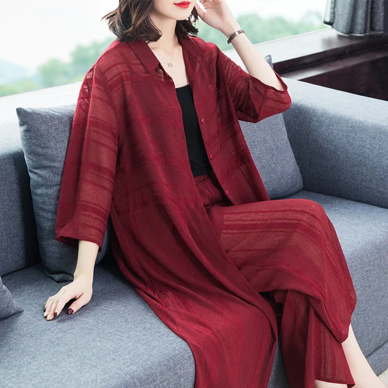 2019 female new summer fashion plus size long stripe top + loose pants thin all-match two piece set
2019 female new summer fashion plus size long stripe top + loose pants thin all-match two piece set