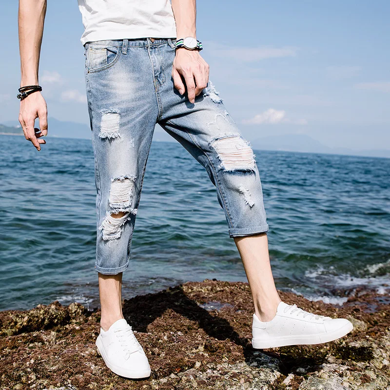 High quality 2020 Summer Casual Ripped hole denim Distressed Cowboy hip hop Students thin jeans male Calf Length pants homme
High quality 2020 Summer Casual Ripped hole denim Distressed Cowboy hip hop Students thin jeans male Calf Length pants homme