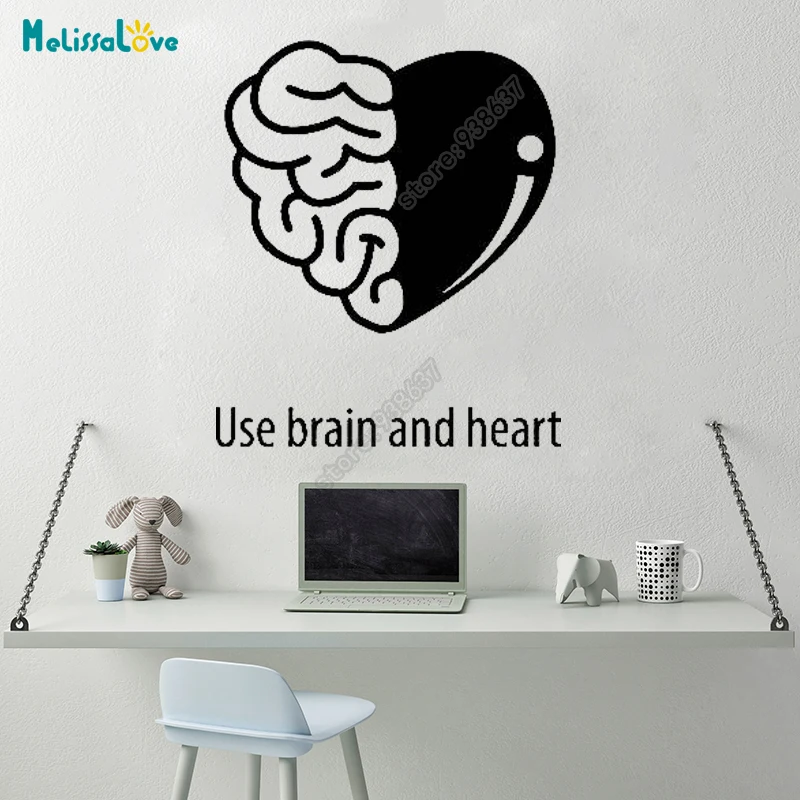 Наклейка на стену с изображением мозга и сердца для офиса команды декоративная