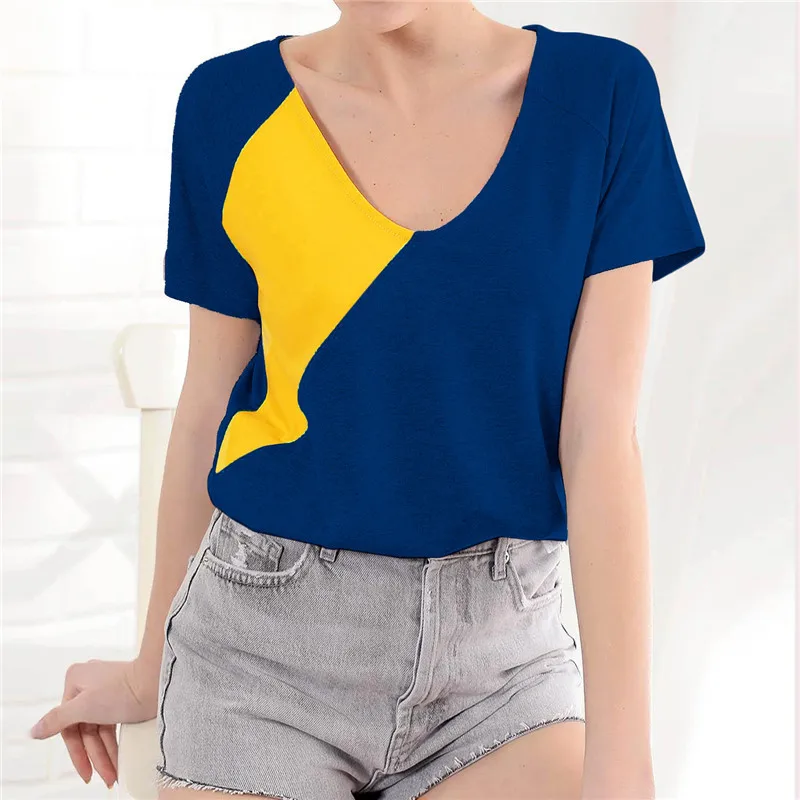 2019 Summer T Shirt Women Sexy V Neck Patchwork T-Shirt Casual Short Sleeve Summer Thin Tops Tee Shirt Femme Camisas Mujer S-3XL
2019 Summer T Shirt Women Sexy V Neck Patchwork T-Shirt Casual Short Sleeve Summer Thin Tops Tee Shirt Femme Camisas Mujer S-3XL