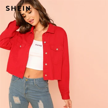 SHEIN Red Solid Pocket Front Button Up Jacket Cotton Casual Plain Long Sleeve Single Button Coat Clothes Autumn Women Jacket
SHEIN Red Solid Pocket Front Button Up Jacket Cotton Casual Plain Long Sleeve Single Button Coat Clothes Autumn Women Jacket