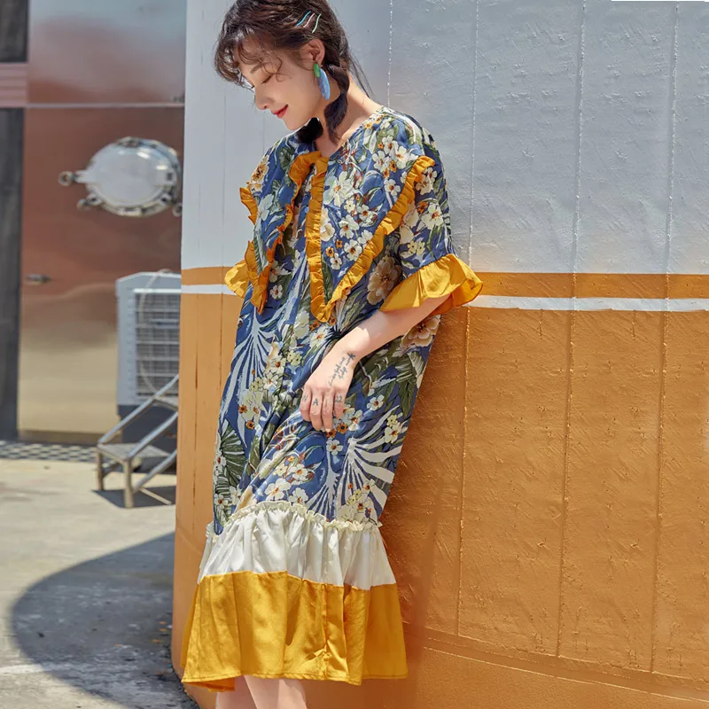 Summer Bohemian Chiffion Flower Printing Dress Women Loose Ruffles Casual Dresses Clothes
Summer Bohemian Chiffion Flower Printing Dress Women Loose Ruffles Casual Dresses Clothes