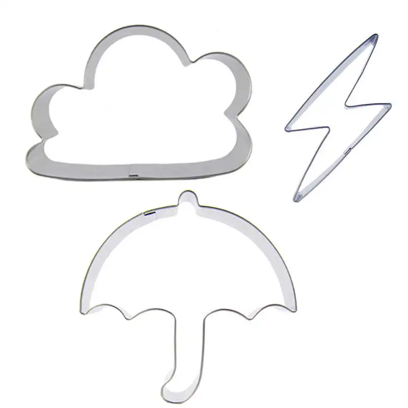 Cloud, Lightning, Umbrella shaped 3 piece biscuit cutting molds, baking tools, cake decorating soft candy tools.
Cloud, Lightning, Umbrella shaped 3 piece biscuit cutting molds, baking tools, cake decorating soft candy tools.