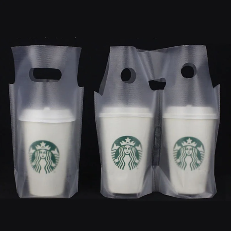 

3000Pcs/Lot Clear Plastic Beverage Carrier Take Out Bag Two Design Drinking Cola Cup Packing Handle Bag for One Cup Pack Bags