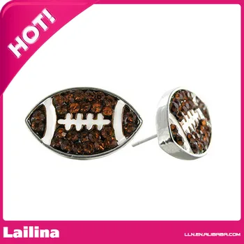 Flat Football Rhinestone Stud Earrings - Brown Crystal Football with White Enamel Stripes
Flat Football Rhinestone Stud Earrings - Brown Crystal Football with White Enamel Stripes