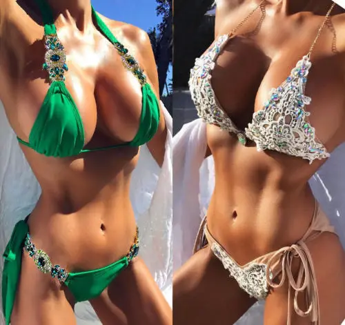 2018 Handmade Diamonds Bikini Women Swimwear Lace Diamond Sequins Bikinis Set Bandage Push-Up Padded Swimsuit Sexy Bathing Suits
2018 Handmade Diamonds Bikini Women Swimwear Lace Diamond Sequins Bikinis Set Bandage Push-Up Padded Swimsuit Sexy Bathing Suits