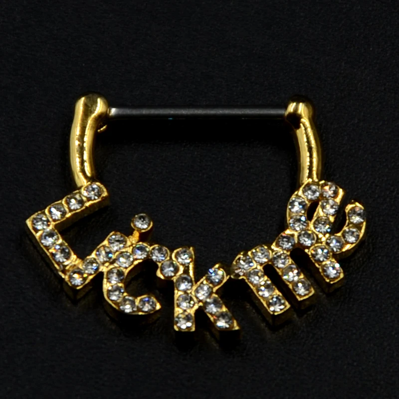1 Piece Gold 316L Surgical Steel& Brass CZ Gemmed "Lick Me" Nipple Clicker Shield Cap Piercing Ring Body Jewelry 16g
1 Piece Gold 316L Surgical Steel& Brass CZ Gemmed "Lick Me" Nipple Clicker Shield Cap Piercing Ring Body Jewelry 16g